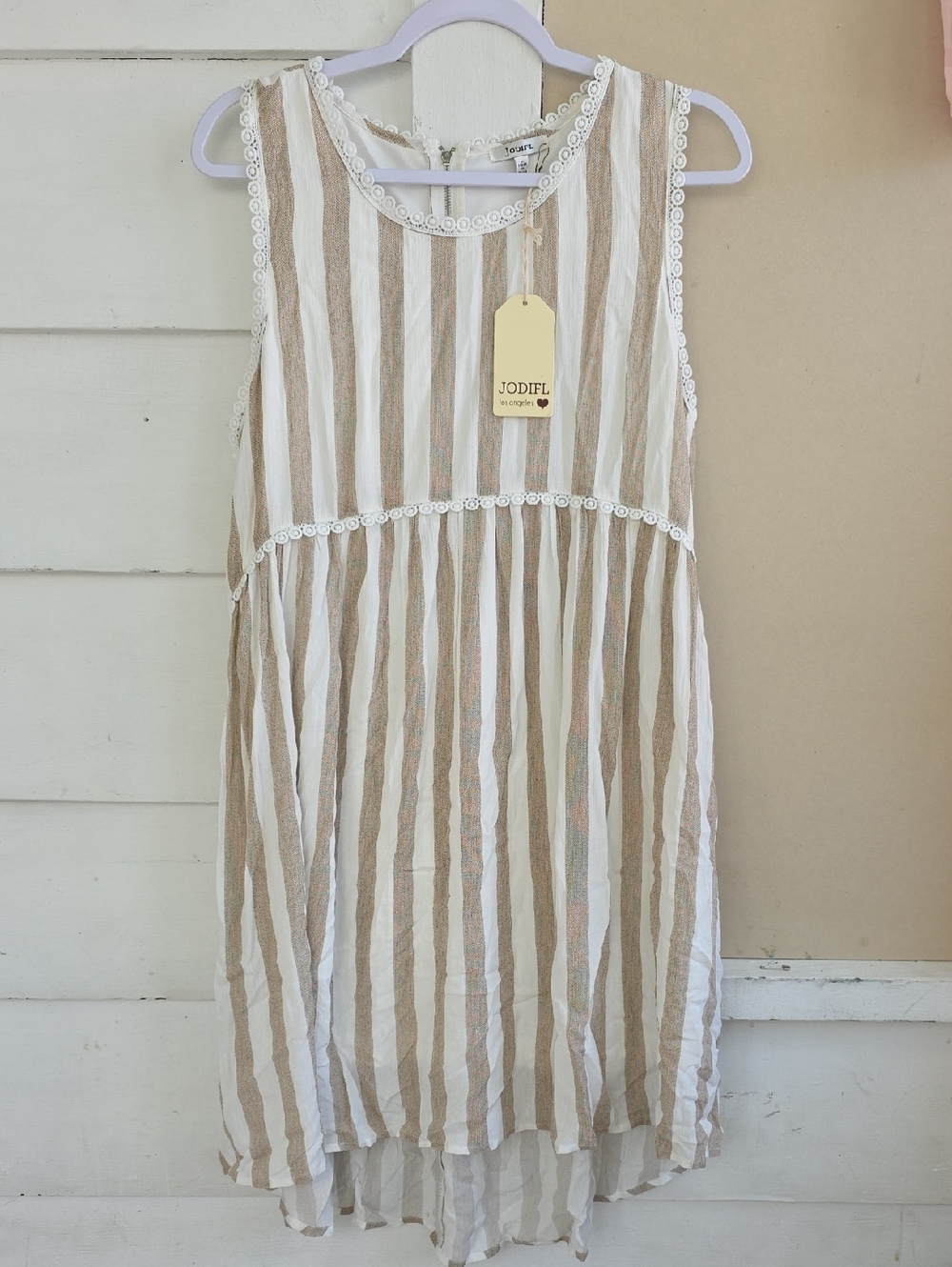 JODIFL Beige and White Striped Sleeveless Dress
